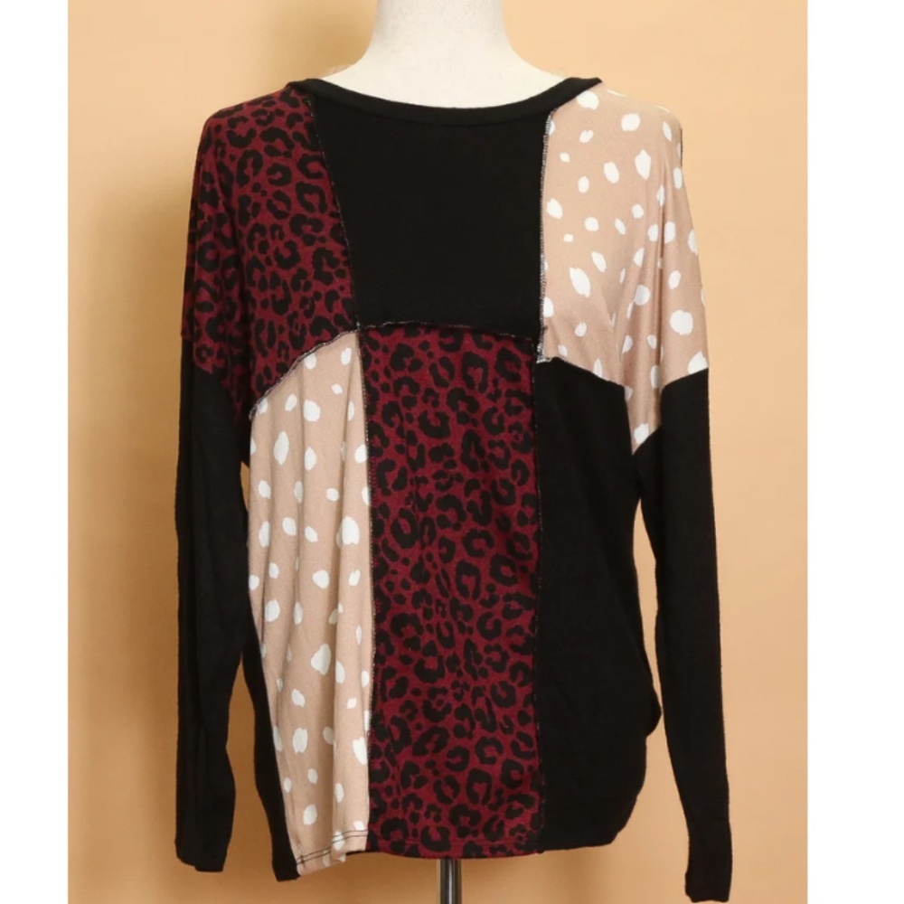 "The Contessa" Animal Print Color Block Top - Picture 2 of 2